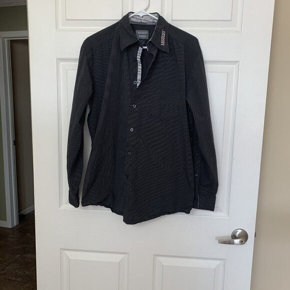 Absolut Vodka Button Up Black Pinstripe Black Shirt Sweden Men’s Medium - Picture 7 of 9